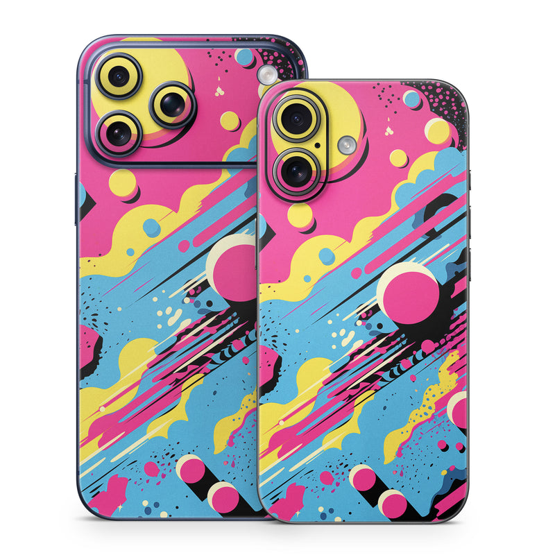 iPhone 17 Series Skin design of Colorfulness, Paint, Art, Font, Line, Material property, Magenta, Pattern, Illustration, Circle, with pink, yellow, blue, black, white colors