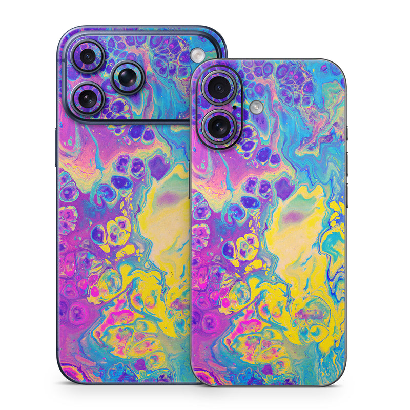 iPhone 17 Series Skin design of Psychedelic art, Pattern, Purple, Visual arts, Design, Art, Fractal art, Electric blue, Graphic design, Graphics, with blue, yellow, purple, pink colors