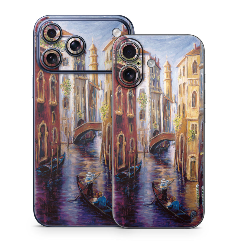 iPhone 17 Series Skin design of Painting, Watercolor paint, Waterway, Gondola, Canal, Art, Modern art, Acrylic paint, Visual arts, Building, with black, gray, red, green, blue, pink colors