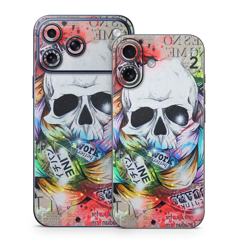 iPhone 17 Series Skin design of Street art, Text, Graphic design, Font, Illustration, Art, Graffiti, Skull, Poster, Advertising, with gray, black, red, green, blue colors
