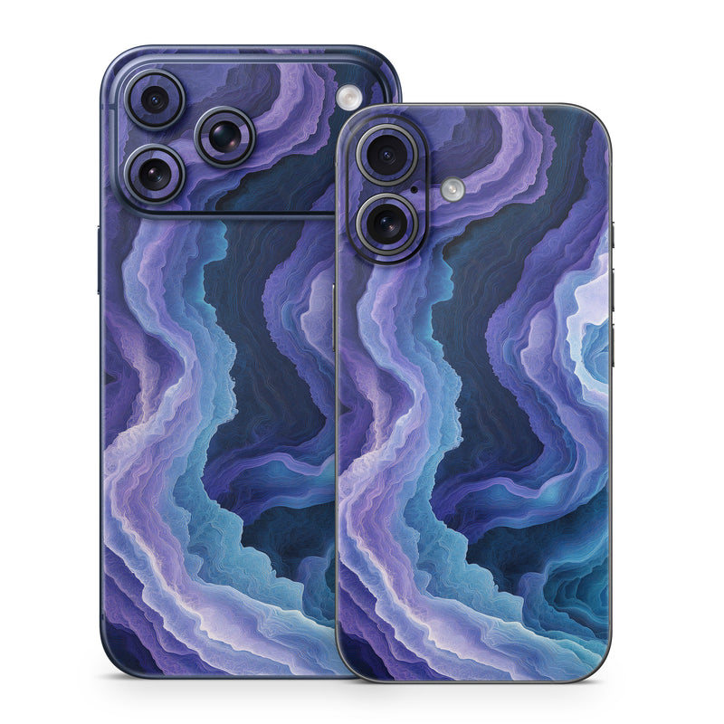 iPhone 17 Series Skin design of Blue, Purple, Fractal art, with purple, blue, white, black colors