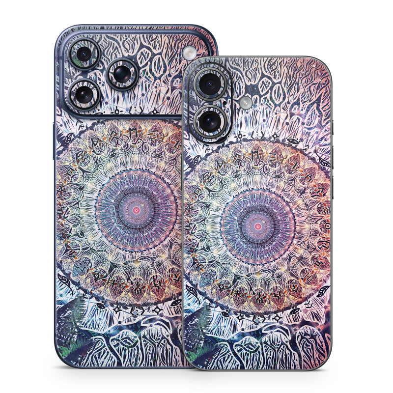 iPhone 17 Series Skin design of Tapestry, Pattern, Art, Close-up, Circle, Fractal art, Textile, Eye, Design, Kaleidoscope, with blue, red, yellow, purple, green colors