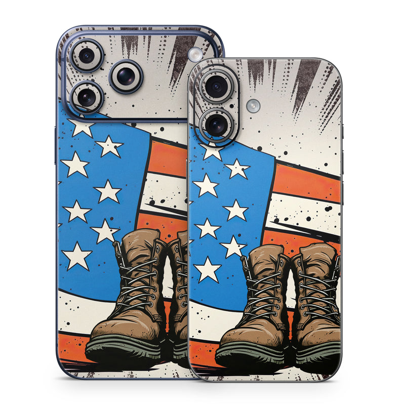 iPhone 17 Series Skin design of Footwear, Shoe, Walking shoe, Outdoor shoe, Line, Flag of the united states, Sneakers, Font, Art, Human leg, with red, blue, white, black, brown, gray colors