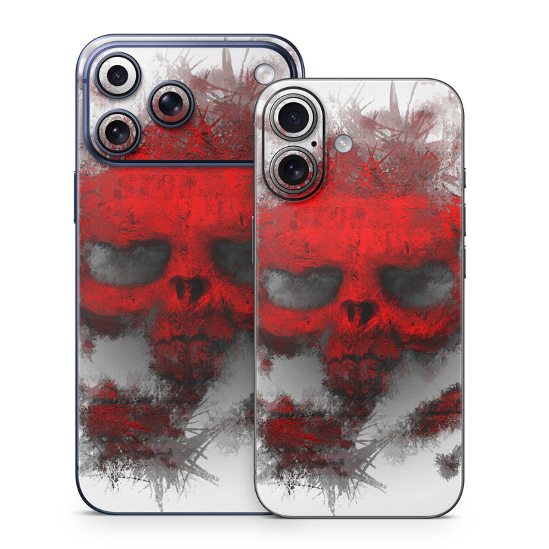 iPhone 17 Series Skin design of Red, Graphic design, Skull, Illustration, Bone, Graphics, Art, Fictional character, with red, gray, black, white colors