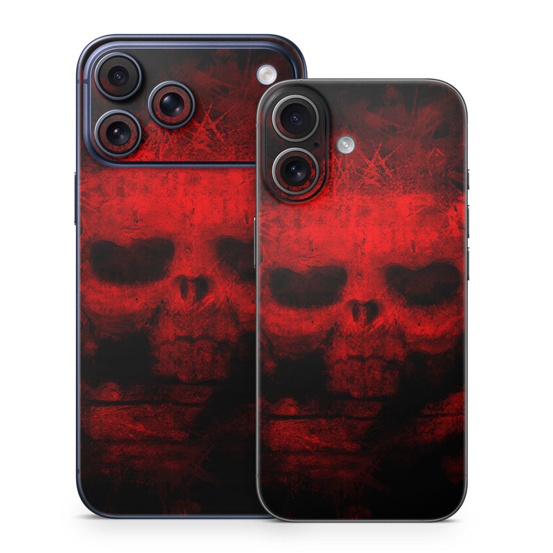 iPhone 17 Series Skin design of Red, Skull, Bone, Darkness, Mouth, Graphics, Pattern, Fiction, Art, Fractal art, with black, red colors