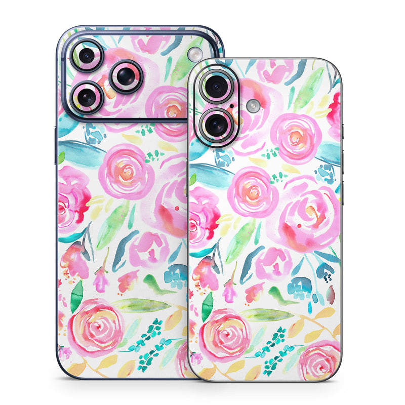 iPhone 17 Series Skin design of Flower, Plant, Petal, Pink, Art, Material property, Magenta, Flowering plant, Pattern, Rose family, with white, pink, green, blue, yellow colors