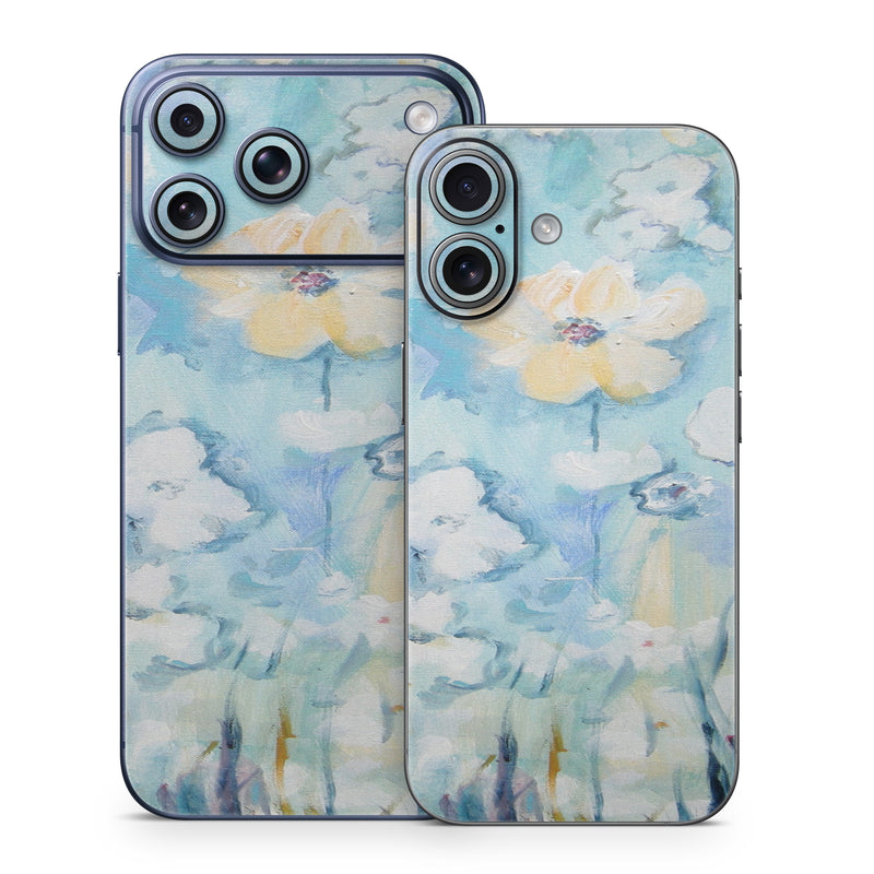 iPhone 17 Series Skin design of Blue, Watercolor paint, Painting, Flower, Plant, Art, Acrylic paint, Wildflower, Visual arts, Floral design, with gray, blue colors