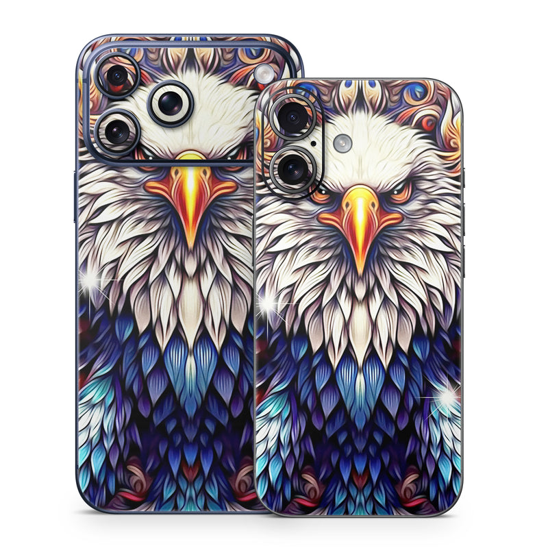 iPhone 17 Series Skin design of Accipitridae, Bird of prey, Eagle, Wing, Beak, Accipitriformes, Bird, Falconiformes, Bald eagle, Sea eagle, with red, blue, white, yellow, orange, brown, gray colors