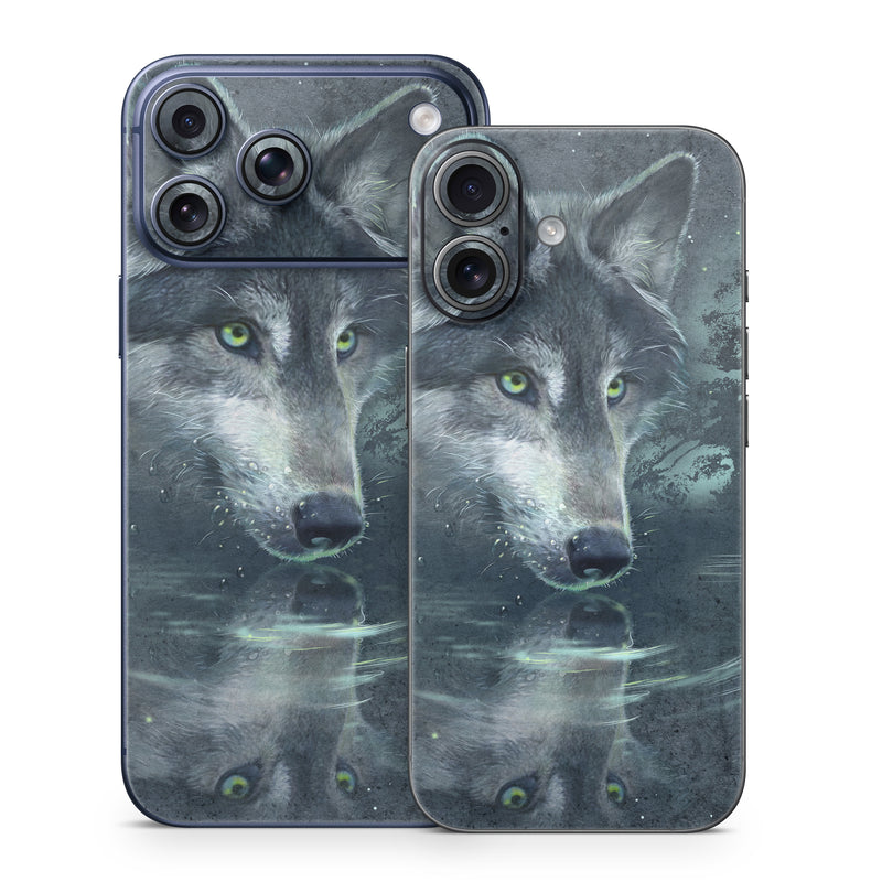 iPhone 17 Series Skin design of Wolf, Canidae, Wildlife, Red wolf, Canis, canis lupus tundrarum, Snout, Saarloos wolfdog, Wolfdog, Carnivore, with black, gray, blue colors