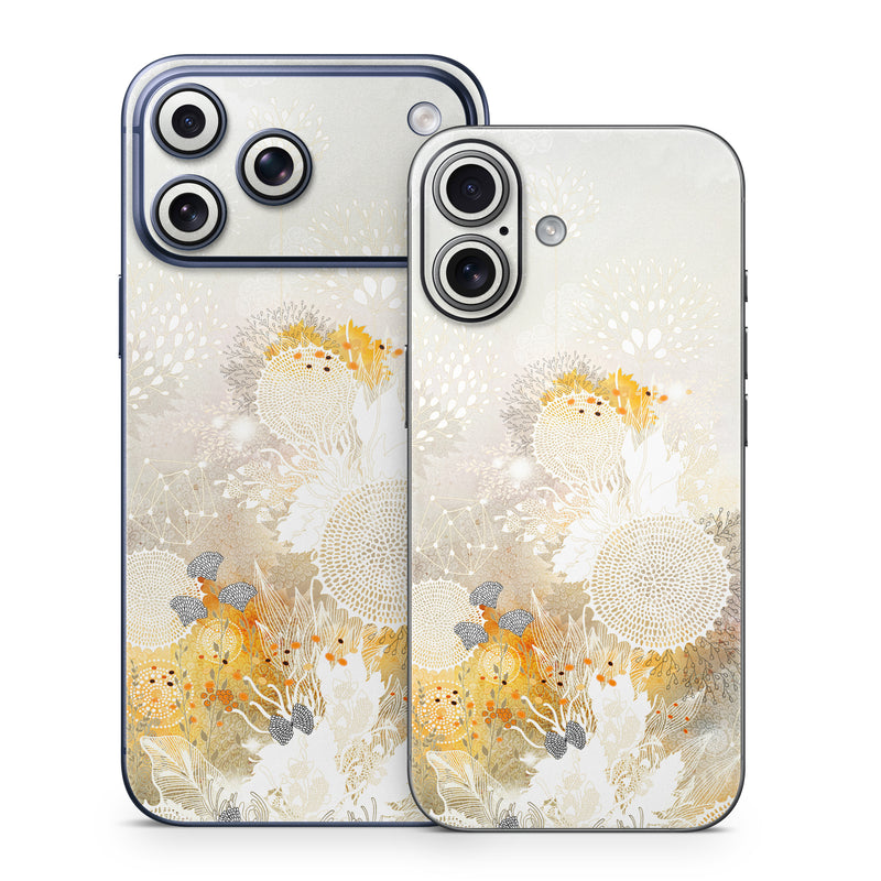 iPhone 17 Series Skin design of Pattern, Floral design, Flower, Plant, Illustration, camomile, Wildflower, Art, with gray, yellow, pink, white, green colors