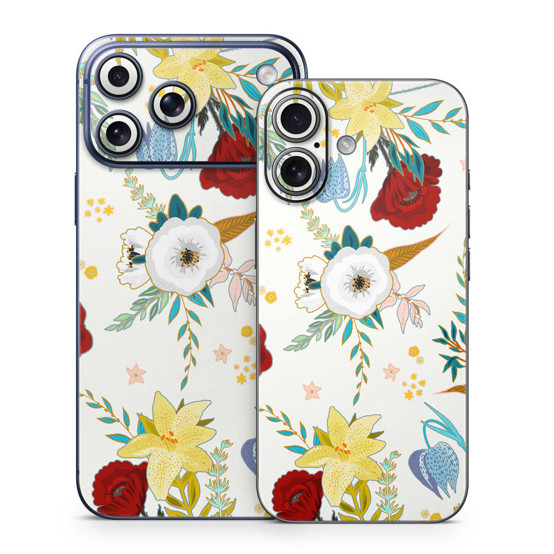 iPhone 17 Series Skin design of Floral design, Pattern, Wrapping paper, Botany, Design, Flower, Wallpaper, Plant, Clip art, Pedicel, with white, blue, red, yellow, pink, orange colors