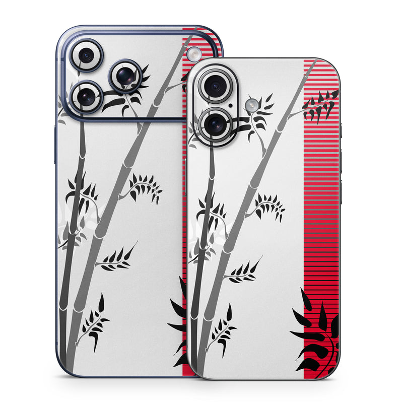 iPhone 17 Series Skin design of Botany, Plant, Branch, Plant stem, Tree, Bamboo, Pedicel, Black-and-white, Flower, Twig, with gray, red, black, white colors