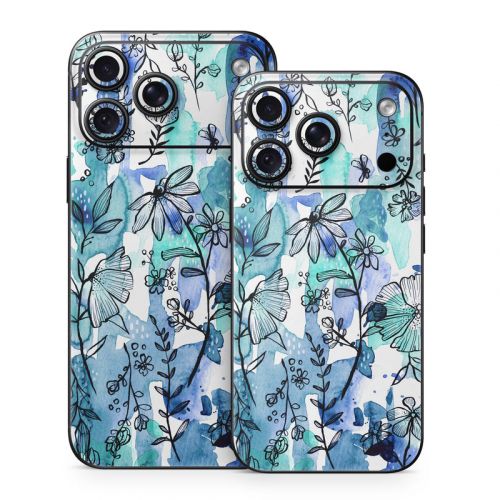 Blue Ink Floral iPhone 18 Series Skin