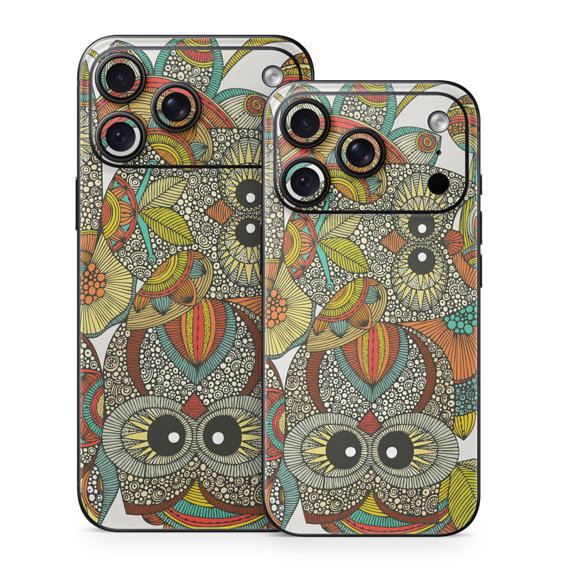 iPhone 18 Series Skin design of Owl, Pattern, Visual arts, Art, Design, Textile, Illustration, Motif, Bird, with white, green, orange, yellow, blue, red colors