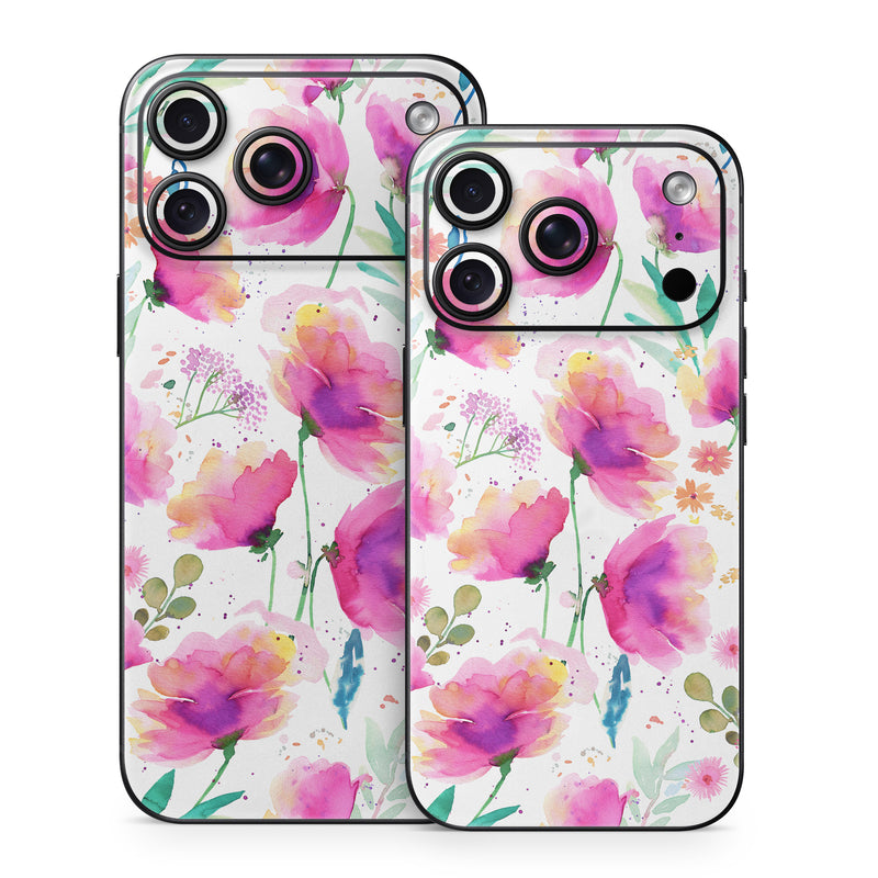 iPhone 18 Series Skin design of Pink, Watercolor painting, Art Paint, Creative arts, Paint, Floral design, Geraniums, with white, pink, purple, green, yellow, orange colors