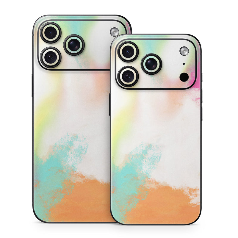 iPhone 18 Series Skin design of Sky, Yellow, Orange, Pink, Art, Illustration, Visual Arts, Pattern, Colorfulness, Watercolor Paint, with white, pink, orange, yellow, blue, brown colors