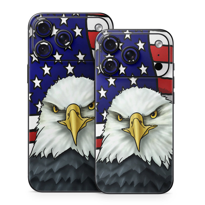 iPhone 18 Series Skin design of Bald eagle, Eagle, Bird, Bird of prey, Accipitridae, Beak, Accipitriformes, Sea eagle, Flag, with white, gray, blue, yellow, red colors