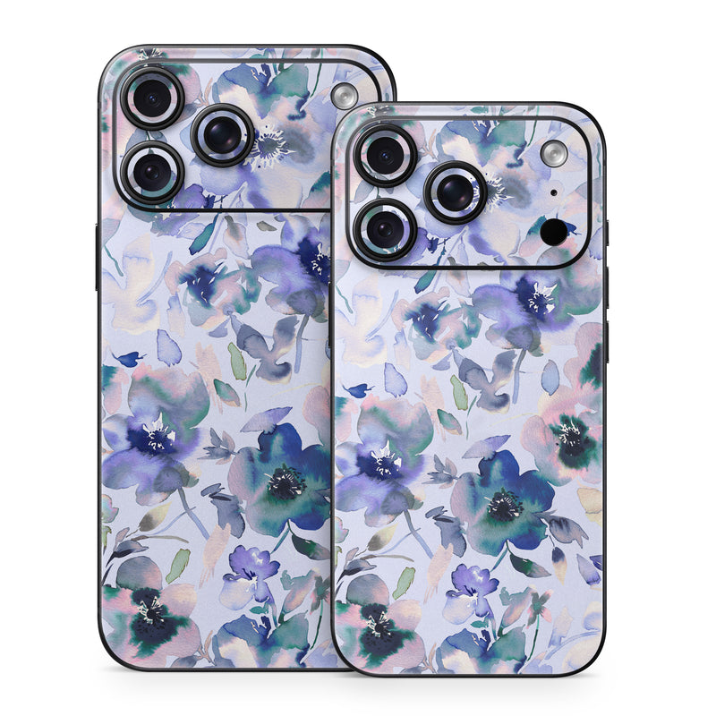 iPhone 18 Series Skin design of Blue, Flower, Petal, Pink, Purple, Wildflower, Watercolor painting, Floral design, Lobelias, Borages, with white, purple, black, pink, green colors