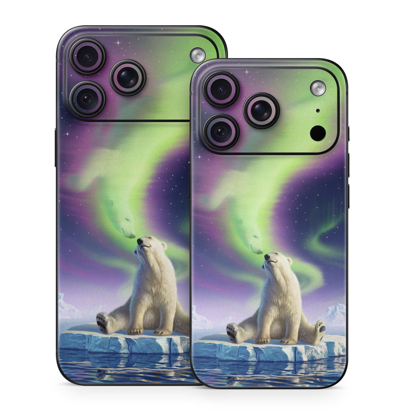 iPhone 18 Series Skin design of Aurora, Sky, Wildlife, Polar bear, Fictional character, with white, blue, green, purple colors