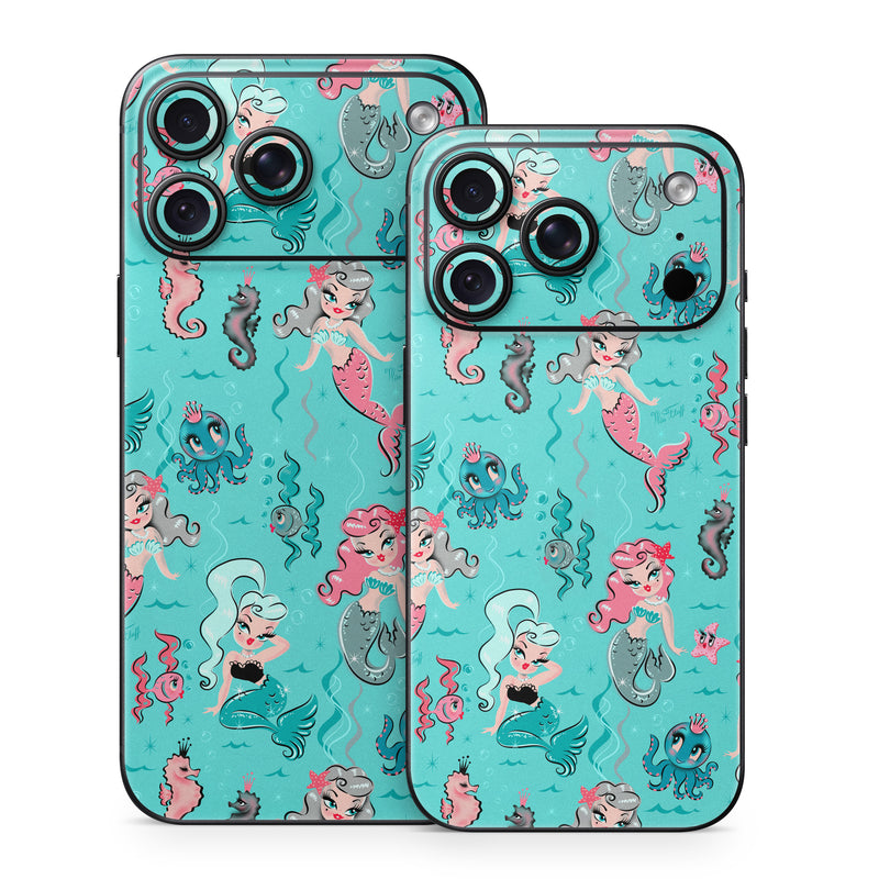 iPhone 18 Series Skin design of Turquoise, Wrapping paper, Cartoon, Pattern, Textile, Aqua, Design, Gift wrapping, Illustration, Fictional character, with blue, pink, yellow, gray colors