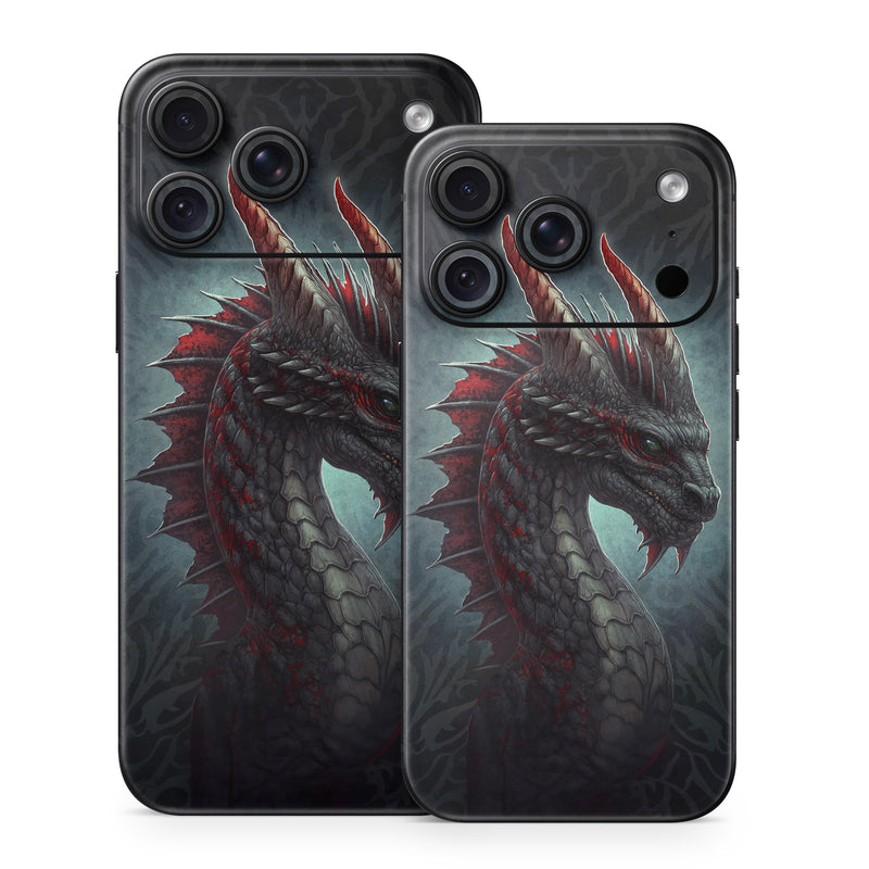 iPhone 18 Series Skin design of Dragon, Fictional character, Mythical creature, Demon, Cg artwork, Illustration, Green dragon, Supernatural creature, Cryptid, with red, gray, blue colors