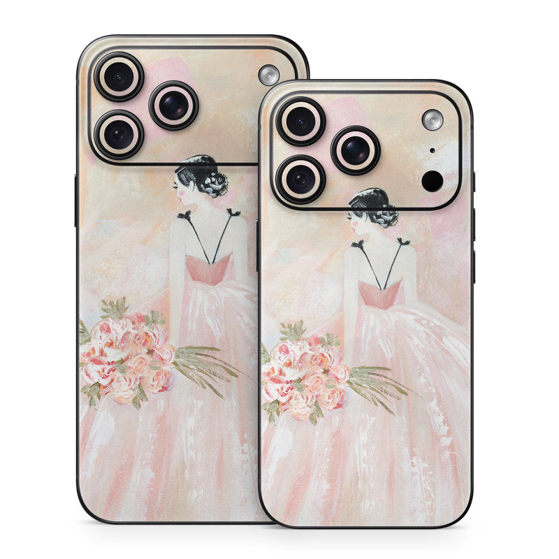 iPhone 18 Series Skin design of Pink, Gown, Fashion illustration, Dress, Watercolor painting, Bridal Clothing, Creative arts, Haute couture, Design, Wedding dress, with pink, red, green, black, white colors