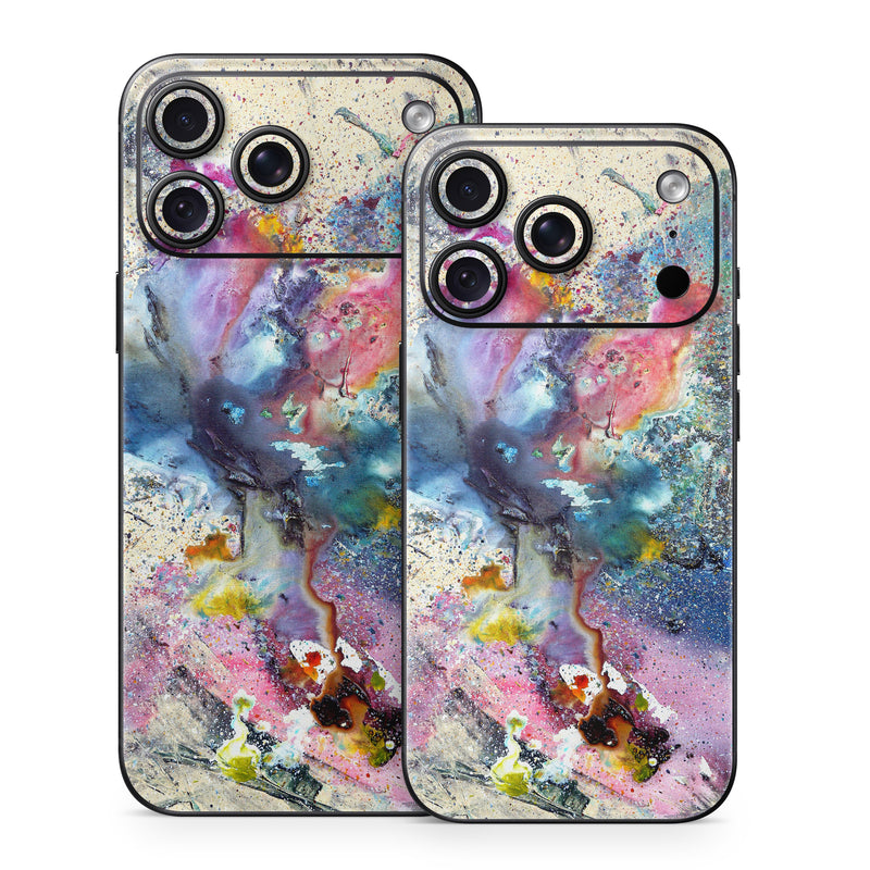 iPhone 18 Series Skin design of Watercolor paint, Painting, Acrylic paint, Art, Modern art, Paint, Visual arts, Space, Colorfulness, Illustration, with gray, black, blue, red, pink colors