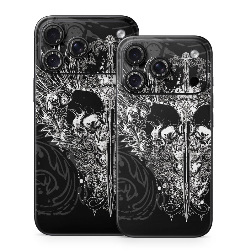 iPhone 18 Series Skin design of Illustration, Art, Design, Monochrome, Graphic design, Pattern, Fictional character, Skull, Black-and-white, Graphics, with black, gray colors
