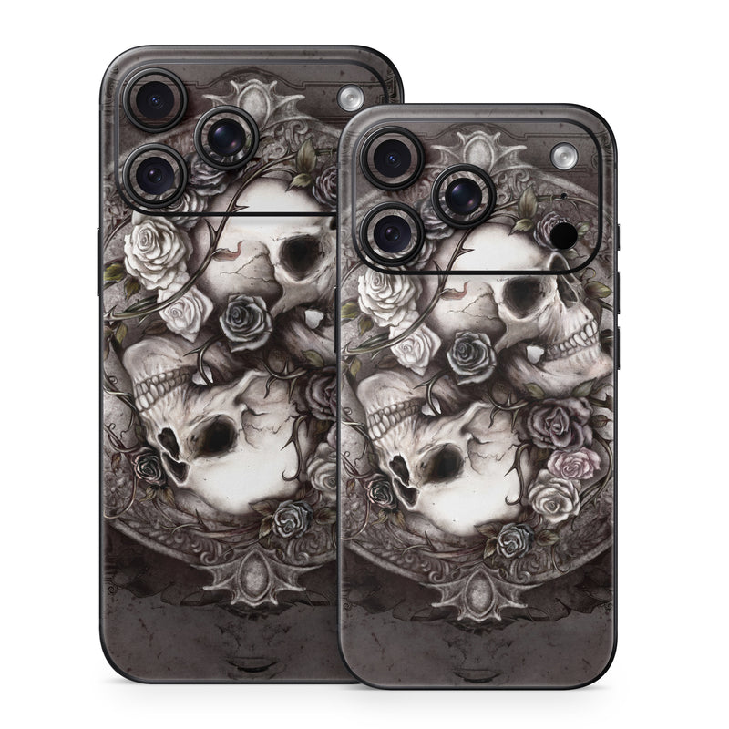 iPhone 18 Series Skin design of Skull, Bone, Illustration, Font, Still life photography, Photography, Still life, Art, Monochrome, Circle, with black, white, brown, pink colors