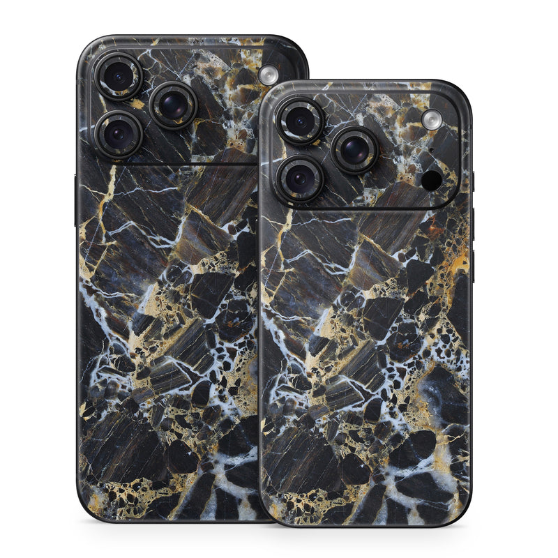 iPhone 18 Series Skin design of Black, Yellow, Rock, Brown, Marble, Water, Close-up, Granite, Pattern, Geology, with black, white, orange, gray, yellow colors