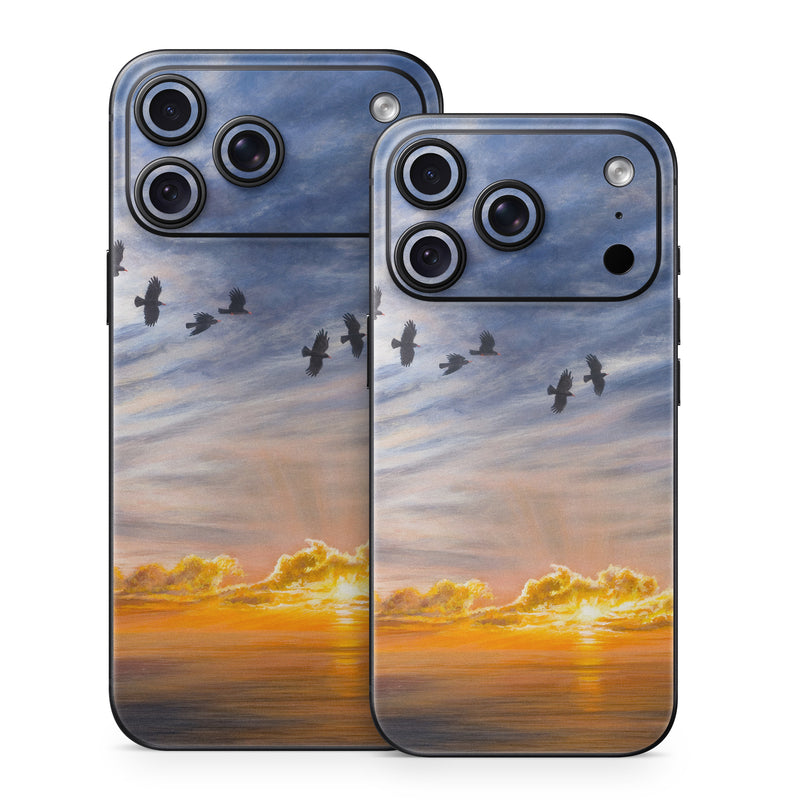 iPhone 18 Series Skin design of Sky, Cloud, Nature, Blue, Daytime, Atmosphere, Sunset, Afterglow, Evening, Horizon, with black, blue, yellow, orange, white colors