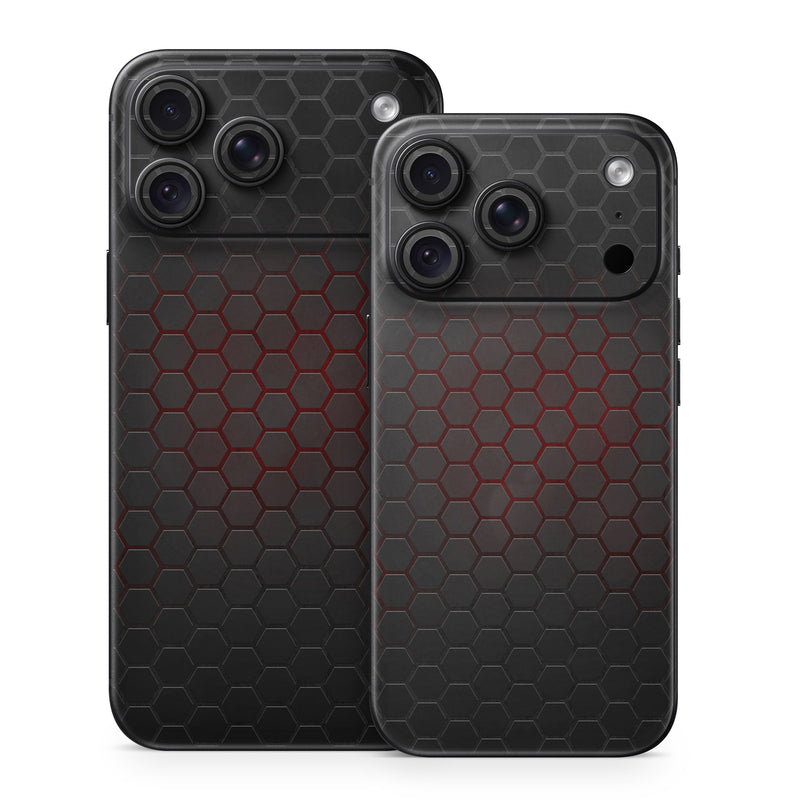 iPhone 18 Series Skin design of Black, Pattern, Metal, Design, Mesh, Carbon, Space, Wallpaper, with black, red colors