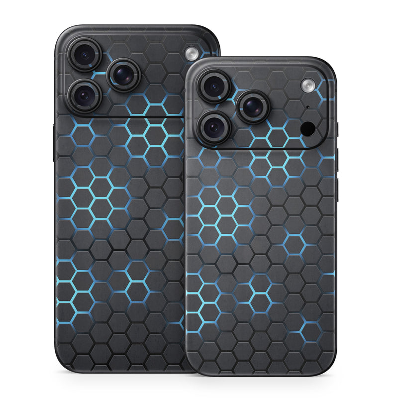 iPhone 18 Series Skin design of Pattern, Water, Design, Circle, Metal, Mesh, Sphere, Symmetry, with black, gray, blue colors