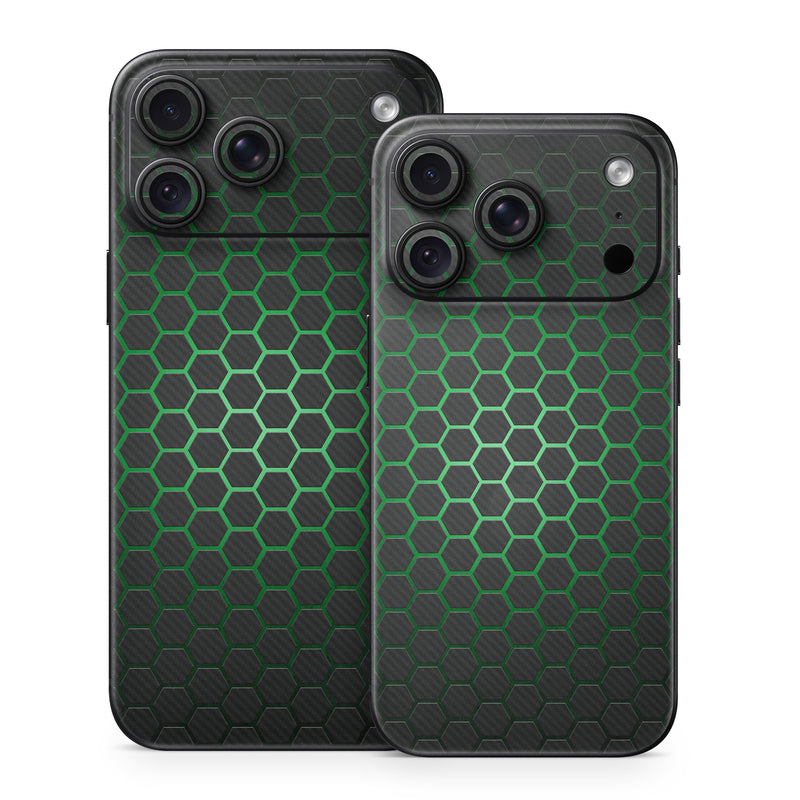 iPhone 18 Series Skin design of Pattern, Metal, Design, Carbon, Space, Circle, with black, gray, green colors