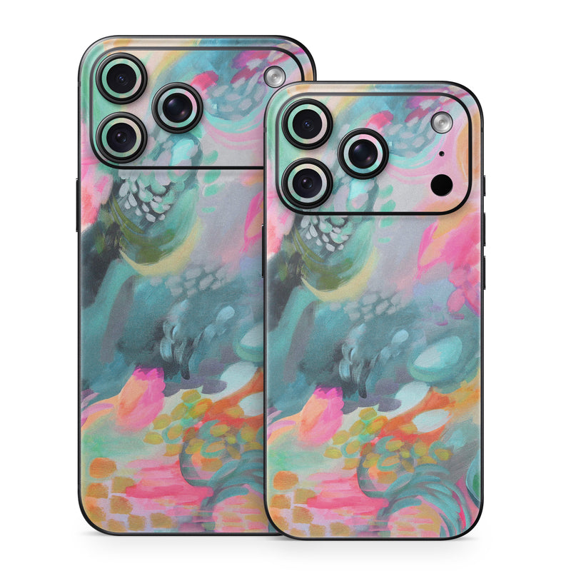 iPhone 18 Series Skin design of Painting, Acrylic paint, Modern art, Art, Pink, Visual arts, Watercolor paint, Pattern, Illustration, Paint, with blue, pink, orange, yellow, green, purple colors