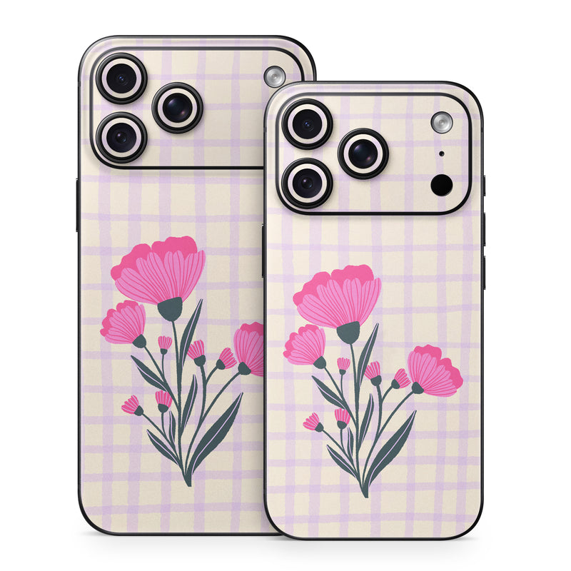 iPhone 18 Series Skin design of Flower, Plant, Petal, Product, Dishware, Textile, Creative arts, Pink, Art, Magenta, with white, green, pink, purple colors