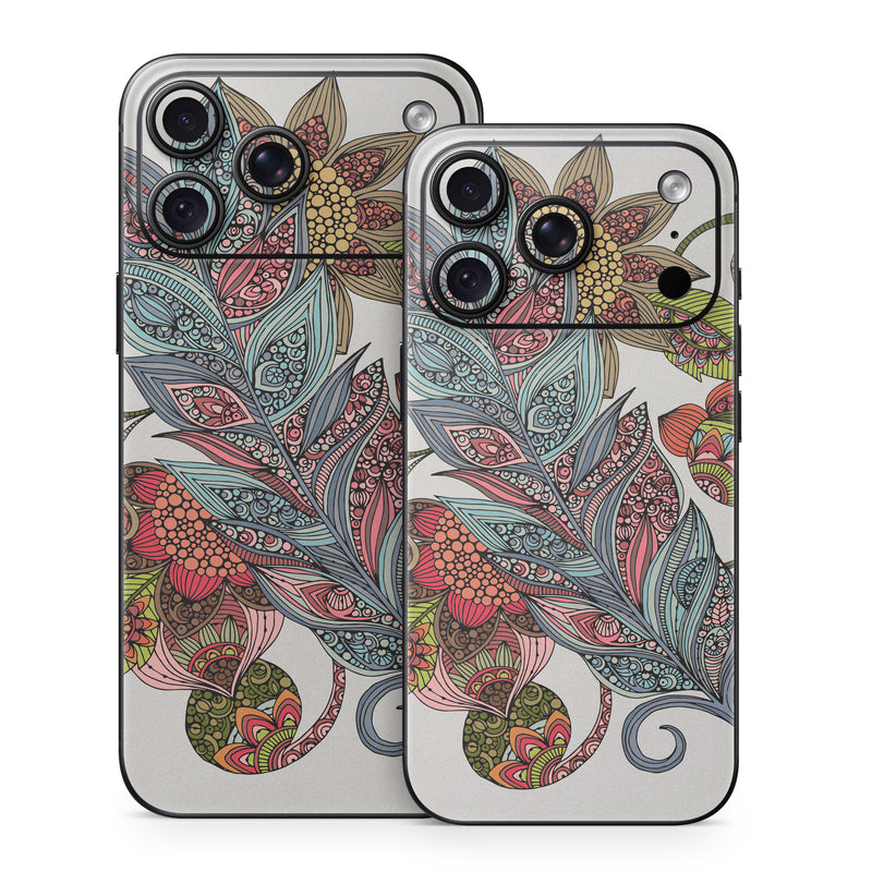 iPhone 18 Series Skin design of Botany, Plant, Leaf, Pattern, Flower, Illustration, Design, Motif, Protea family, Flowering plant, with green, blue, pink, red, yellow, orange, gray, brown colors
