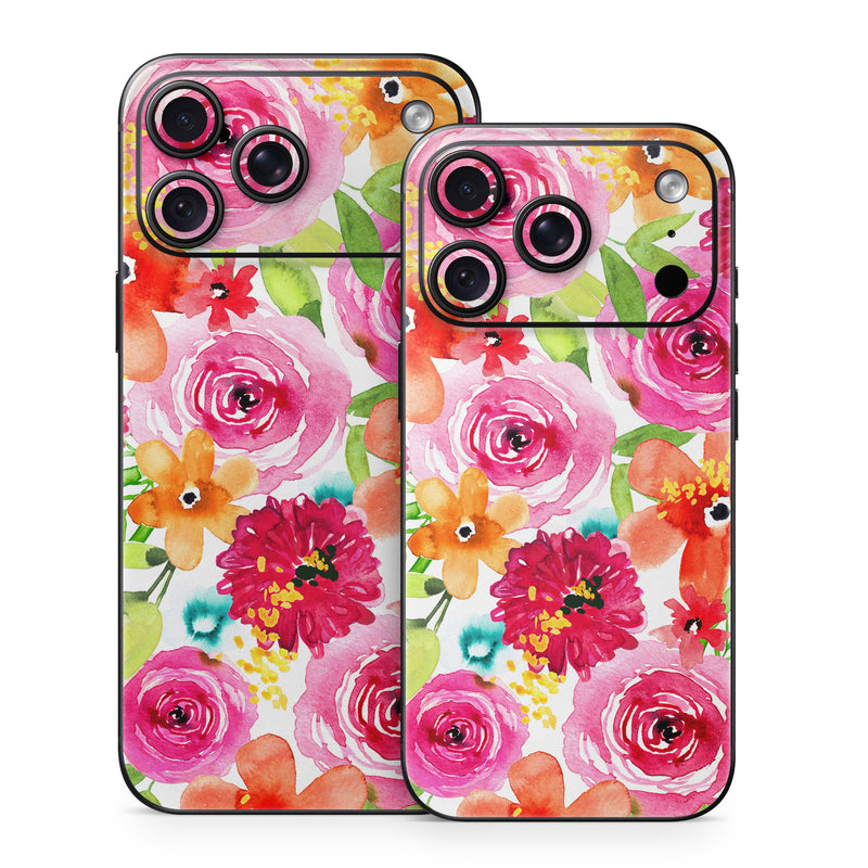 iPhone 18 Series Skin design of Flower, Cut flowers, Floral design, Plant, Pink, Bouquet, Petal, Flower Arranging, Artificial flower, Clip art, with pink, red, green, orange, yellow, blue, white colors