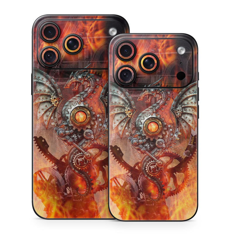 iPhone 18 Series Skin design of Dragon, Demon, Cg artwork, Illustration, Fictional character, Fractal art, Flame, Art, Mythology, Supernatural creature, with red, black, orange, pink, green colors