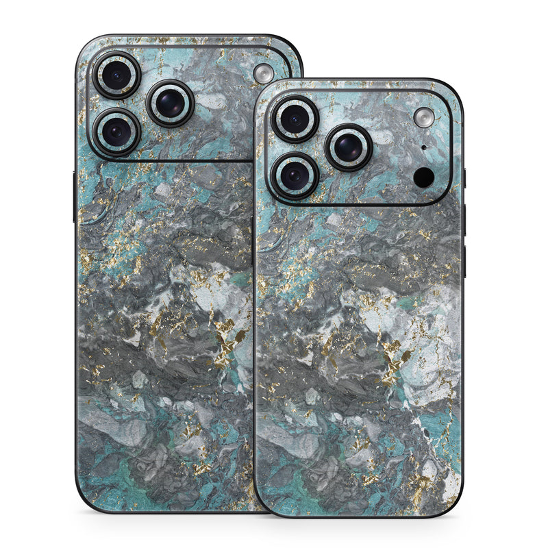 iPhone 18 Series Skin design of Blue, Turquoise, Green, Aqua, Teal, Geology, Rock, Painting, Pattern, with black, white, gray, green, blue colors