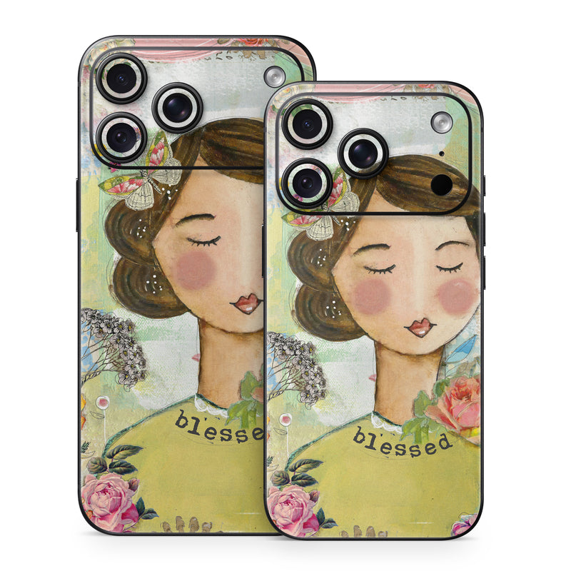 iPhone 18 Series Skin design of Illustration, Cheek, Art, Watercolor paint, Retro style, Painting, Plant, Flower, Fashion illustration, Fictional character, with pink, green, yellow, white, red, blue colors