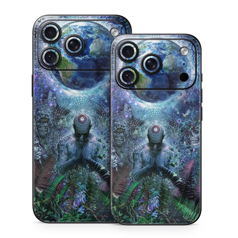 iPhone 18 Series Skin design of Psychedelic art, Fractal art, Art, Space, Organism, Earth, Sphere, Graphic design, Circle, Graphics, with blue, green, gray, purple, pink, black, white colors