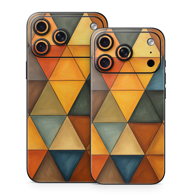 iPhone 18 Series Skin design of Brown, Colorfulness, Rectangle, Azure, Amber, Orange, Triangle, Art, Flooring, Line, with yellow, orange, red, black, blue, brown colors