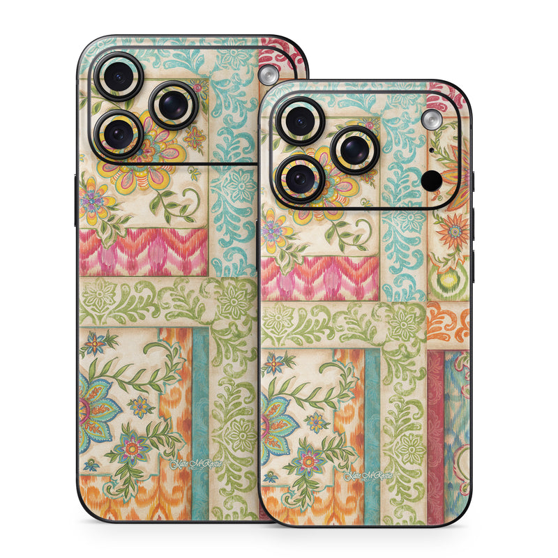 iPhone 18 Series Skin design of Flower, Rectangle, Plant, Botany, Textile, Aqua, Art, Pattern, Symmetry, Motif, with red, orange, green, blue, pink, yellow colors
