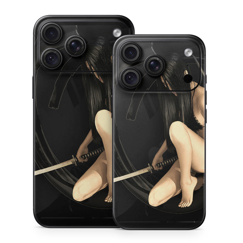 iPhone 18 Series Skin design of Black, Photography, Leg, Black hair, Cg artwork, Darkness, Fetish model, Sitting, Flash photography, with black, yellow, gray, white colors