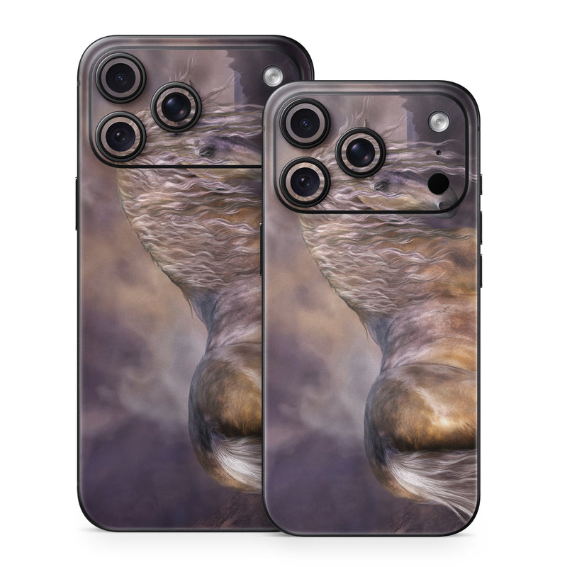 iPhone 18 Series Skin design of Horse, Mane, Stallion, Mustang horse, Fictional character, Mare, Painting, Wildlife, Mythical creature, with black, gray, red, blue, green colors