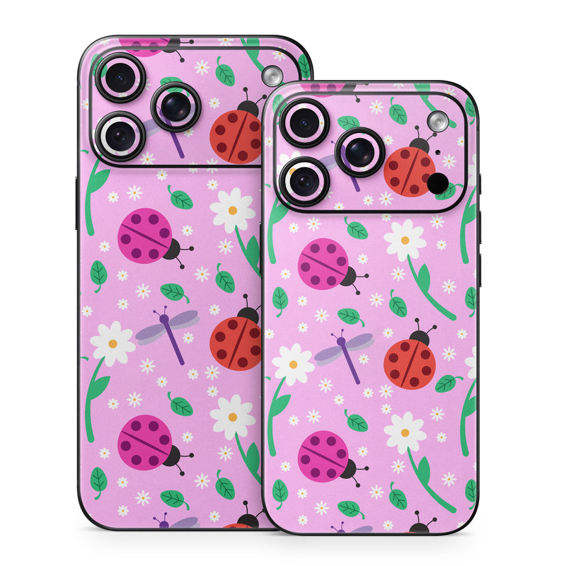 iPhone 18 Series Skin design of Pink, Pattern, Design, Magenta, Clip art, Plant, Visual arts, Ladybug, Child art, Illustration, with pink, white, purple, gray, red, blue colors