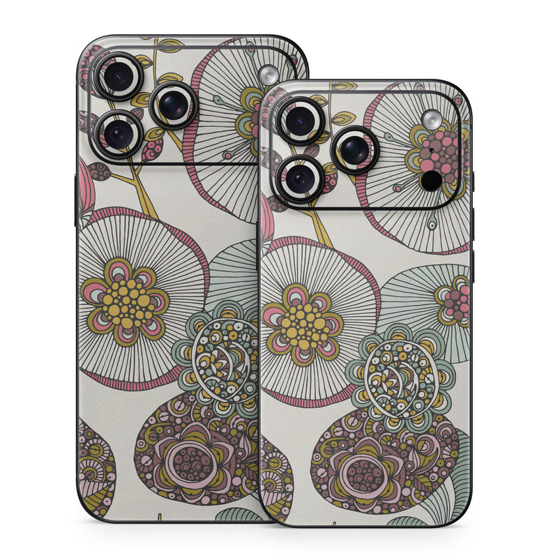 iPhone 18 Series Skin design of Pattern, Textile, Botany, Visual arts, Motif, Design, Needlework, Circle, Floral design, with gray, pink, green, blue, purple colors