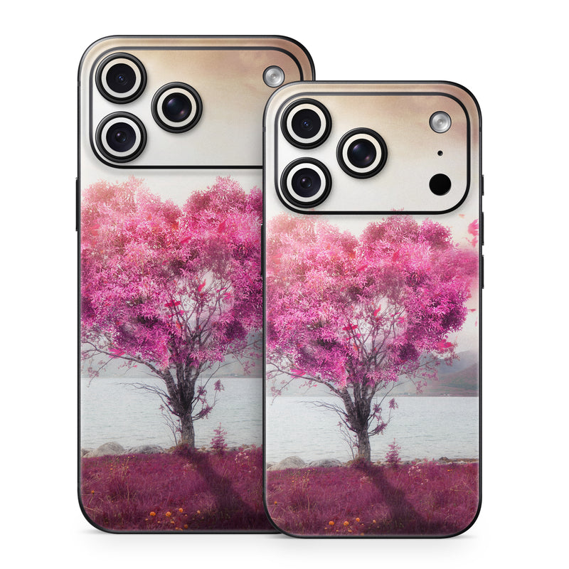 iPhone 18 Series Skin design of Sky, Nature, Natural landscape, Pink, Tree, Spring, Purple, Landscape, Cloud, Magenta, with pink, yellow, blue, black, gray colors