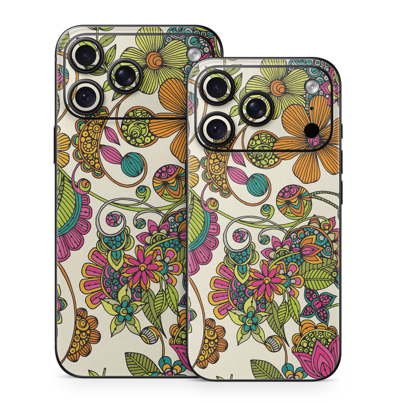 iPhone 18 Series Skin design of Pattern, Floral design, Motif, Design, Visual arts, Botany, Pedicel, Flower, Plant, Textile, with green, pink, orange, blue colors